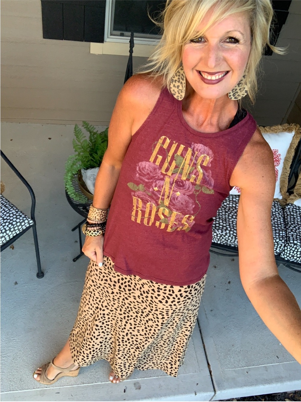 Burgundy Guns & Roses Graphic Tank Top - Women's
